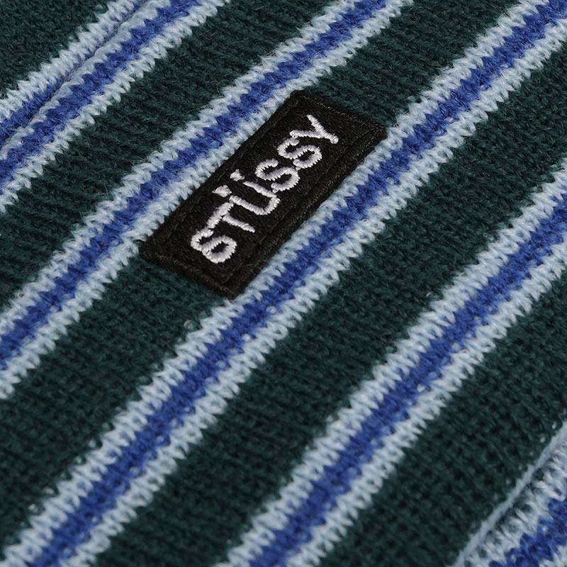  зеленая шапка Stussy Striped FA18 Cuff Beanie 132897-green - цена, описание, фото 2